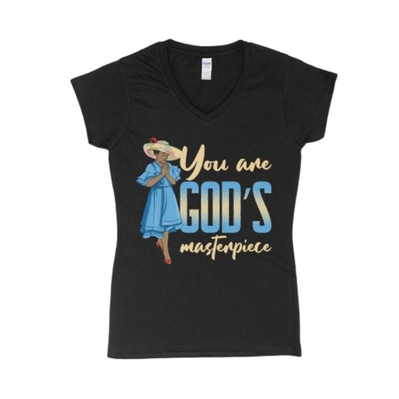 Religious Black V-Neck Tee New - Picture 1 of 2